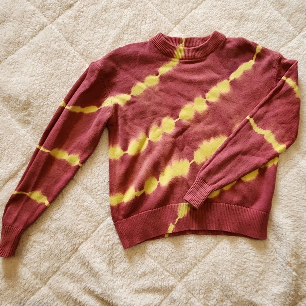 Urban Outfitters Knit Sweater Tie Dye Pink Mauve Yellow Crew Neck Pullover XS